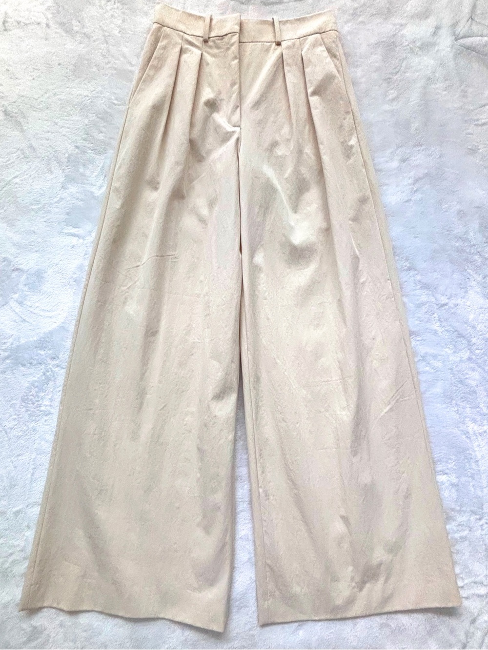 ZARA Cream High Rise Tailored Front Pleats Wide Leg Trousers--NEW--S